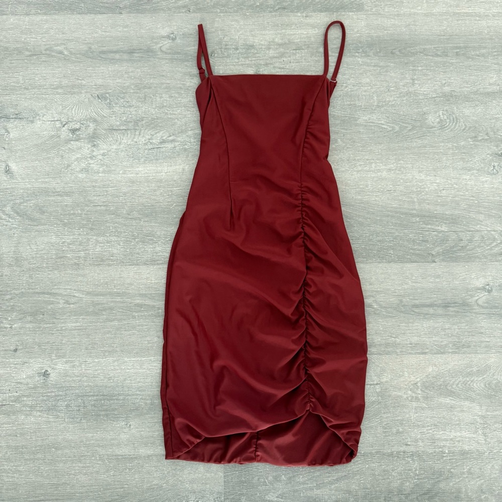 Tiger Mist Red Ruched Mini Dress - Picture 3 of 6